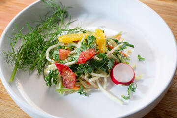 A view of a blood orange fennel salad.