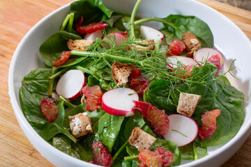 A view of a blood orange fennel salad.