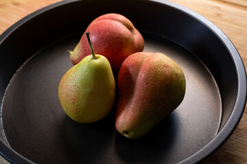 A view of some forelle pears.