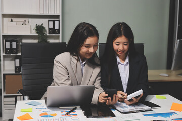 Accounting company provide finance and taxation planning for profitable cash flow, Auditor and accountant team working in office, analyze financial data and accounting record with calculator.Insight