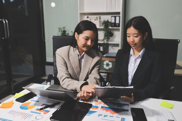 Accounting company provide finance and taxation planning for profitable cash flow, Auditor and accountant team working in office, analyze financial data and accounting record with calculator.Insight