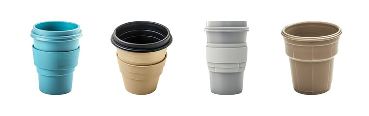 Colors of reusable coffee cups in a studio transparent background Generative AI