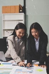 Accounting company provide finance and taxation planning for profitable cash flow, Auditor and accountant team working in office, analyze financial data and accounting record with calculator.Insight