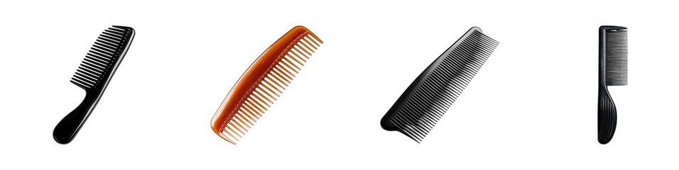 A set of plastic hair combs on a transparent background Generative AI