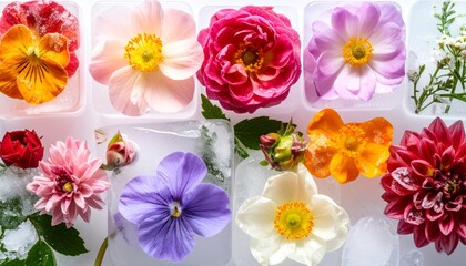 Fototapeta premium Frozen Flowers Captured in Ice for Winter Theme 