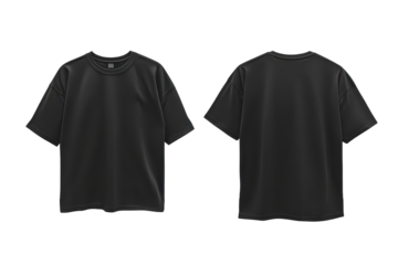 Oversize black t-shirt mockup showcasing front and back designs for casual wear or fashion branding opportunities in a minimalist display setting