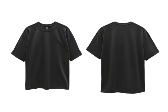 Oversize black t-shirt mockup showcasing front and back designs for casual wear or fashion branding opportunities in a minimalist display setting