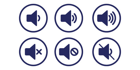 Mute vector icon set in black and blue circle. Microphone icon set with different style. 