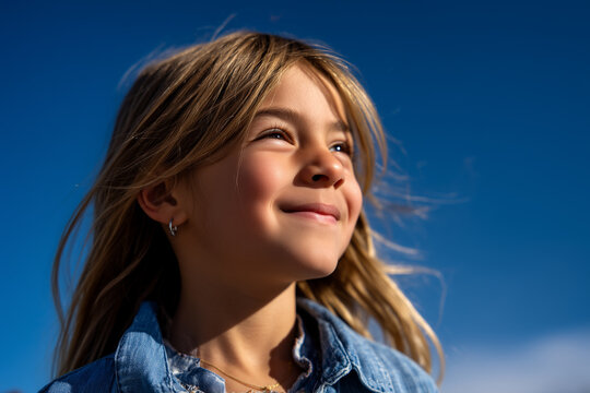 Smiling Girl Against Blue Sky