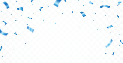 Falling shiny blue confetti and ribbons celebration party design element