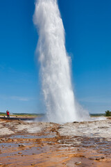 Strokkur geyser belching hot water. South area. Golden Circle. Iceland