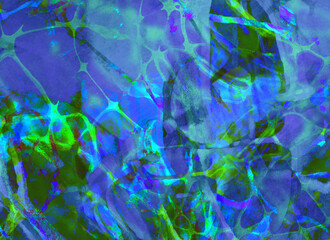 Grunge noisy grainy abstract background with textured bright blue and green shapes. Trendy edgy design for music, digital art, posters, and techno