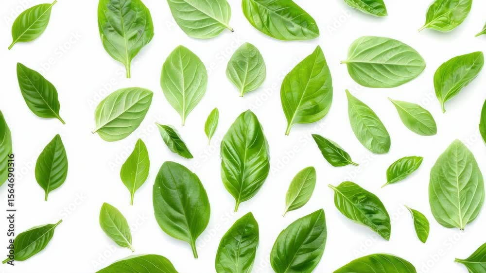 Poster A close-up shot of a bunch of green leaves on a white surface, suitable for use as a design element or background
