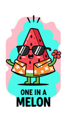 Cool Cartoon Watermelon Slice with Pun Text &ldquo;One in a Melon"