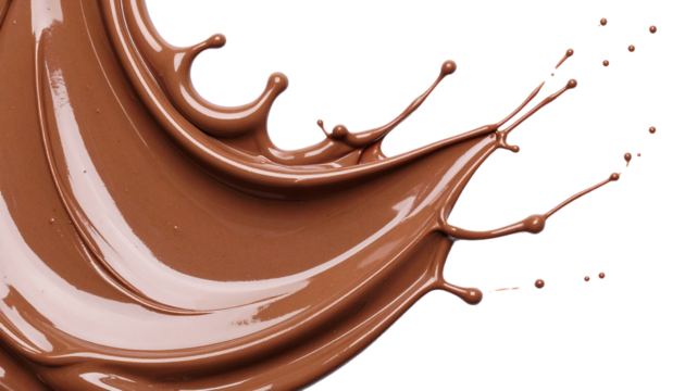 Top-left corner with an abstract splash of chocolate ganache on a dark background, great for dramatic food visuals.