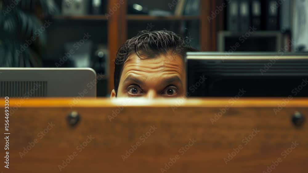 Poster a person sitting in front of a computer, focusing on the screen