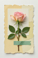 a single pink rose with darker pink edges, placed on a light-colored background