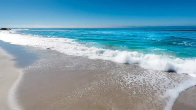 Waves crashing on tropical beach shoreline