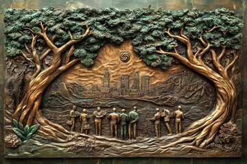 Generative AI 3D Bas-Relief Sculpture Featuring Engraved Classical Decor with Ancient Historical Elements