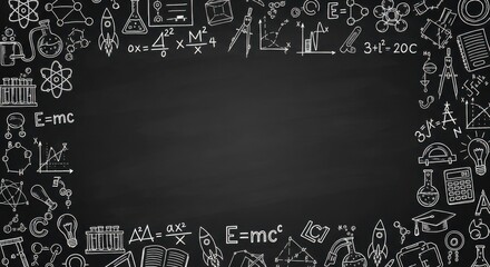Educational Chalkboard Background with Science and Math Symbols