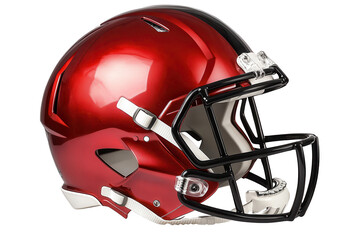 Fototapeta premium High-quality isolated american football helmet with a glossy red surface and sturdy black face mask highlighting modern design and safety features for athletes