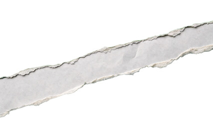 A strip of torn white paper with a rough edge is isolated on transparent background