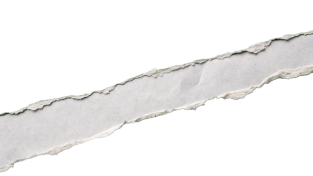 A strip of torn white paper with a rough edge is isolated on transparent background - Powered by Adobe