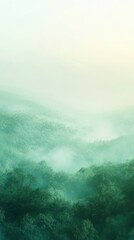 Fototapeta premium Serene misty mountain landscape at dawn with soft green hues and a sense of tranquility