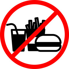No fast food sign. no junkfood sign. No fast food Sign Label Symbol. No Food Or Drink sign. junkfood silhouette. fast foods silhouette. prohibited food sign