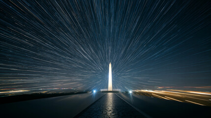 Obraz premium Dynamic star trails over the washington monument night sky photography urban landscape long exposure view