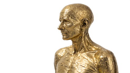 A magnificent antique golden human statue, a symbol of ancient art