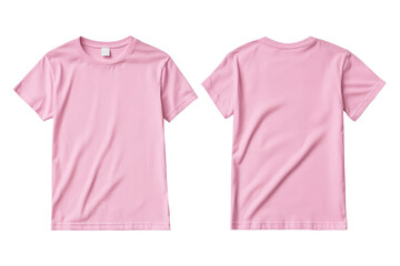 Blank pink t shirt template showcasing both front and back views for graphic design applications and apparel mockups