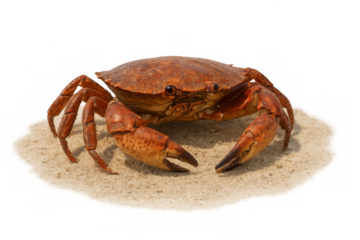Blue crab relaxing on sandy terrain, transparent backdrop revealing intricate shell texture and marine ecosystem characteristics