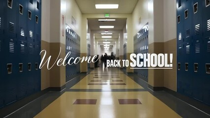 School hallway background with blue lockers welcomes students back to school. Perfect for education promos, digital learning campaigns, presentations, and student resources for teachers. - Powered by Adobe