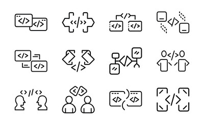 Collection of 24 Minimal Technology Line Icons Featuring Gadgets, Electronics, Devices, Computers, Smartphones, Wearables, and Digital Accessories for Modern Tech Design