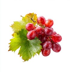 Fototapeta premium A close-up shot of a cluster of ripe red grapes with fresh green leaves, perfect for evoking freshness