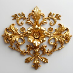 AI Generative. Ornate Golden Baroque Corner Element with Floral Details on White. 4