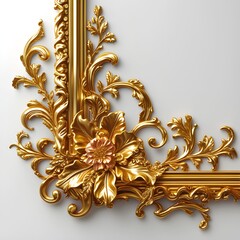 AI Generative. Ornate Golden Baroque Corner Element with Floral Details on White. 6