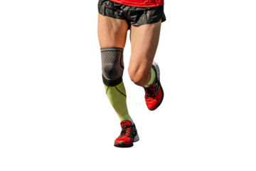 legs man runner running with knee pad protection cut-out figure on transparent background