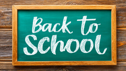 The white text "Back to school" on the green blackboard.