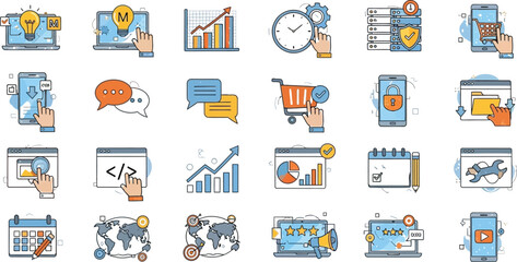 Digital marketing strategy and seo optimization vector icons for business use