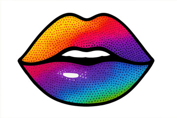Obraz premium Colorful pop art lips with rainbow gradient and halftone dots on transparent background, ideal for beauty and makeup projects