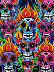 Day of the Dead Skulls Seamless Pattern. Vector illustration