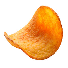 Isolated crispy potato chip close up for snack food product photography use on transparent background