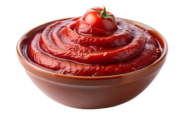Bowl of ketchup with fresh tomato, condiment for fries and burgers, food photo on transparent background