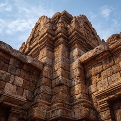 Fototapeta premium Ancient stone architecture with textured details against a bright sky