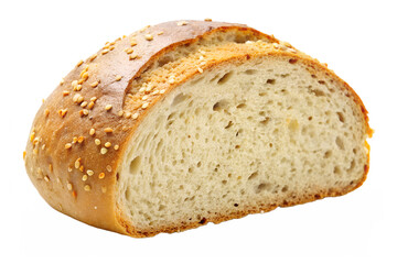 Fresh baked loaf of bread with sesame seeds golden crust for food concepts on transparent background