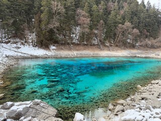 Crystal Clear Five Color Pond in Jiuzhaigou National Park, China