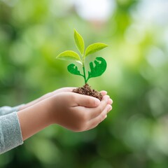 A tender moment of hands holding a young plant, symbolizing growth and care for nature 