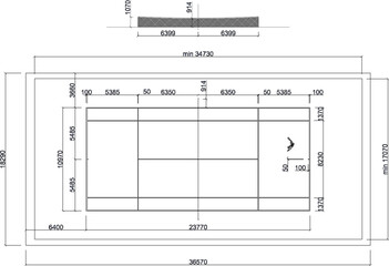 vector illustration of detailed design of site plan layout of tennis court with scale size